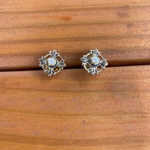 1980's Avon Seed Pearl Square Earrings in Goldtone